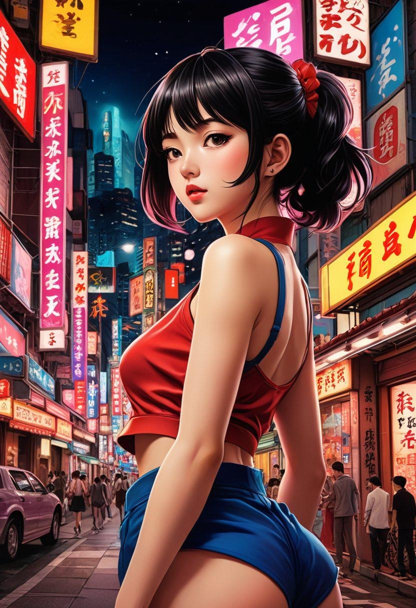 A dynamic collage of manga and anime scenes featuring distinct, vibrant characters in passionate poses, surrounded by elements symbolizing adult entertainment, like stylized neon lights and playful motifs. The backdrop should blend traditional Japanese art with modern digital aesthetics, illustrating the evolution from manga to anime. Include subtle references to iconic adult genre symbolism that maintains a tasteful and artistic approach. super-realistic. vibrant colors. 3D.